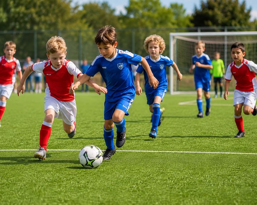 Jeugdteams in actie tijdens een voetbalwedstrijd